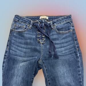 SKY & SPARROW Women's 3 (juniors) Blue Lace-Up Skinny Jeans